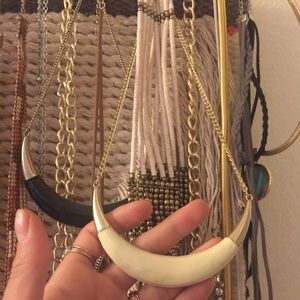2 boho half moon gold necklaces